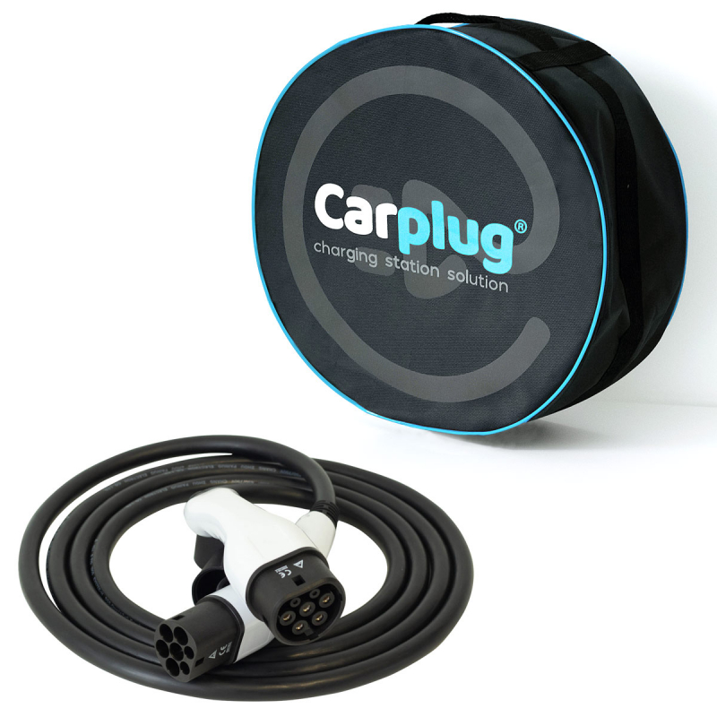 CARPLUG Câble de recharge - Type 2 - Type 2 - 5m - 7,4kW (1 phase 32A) - T2  T2 + Housse - Câbles Type 2 - Type 2 - Carplug