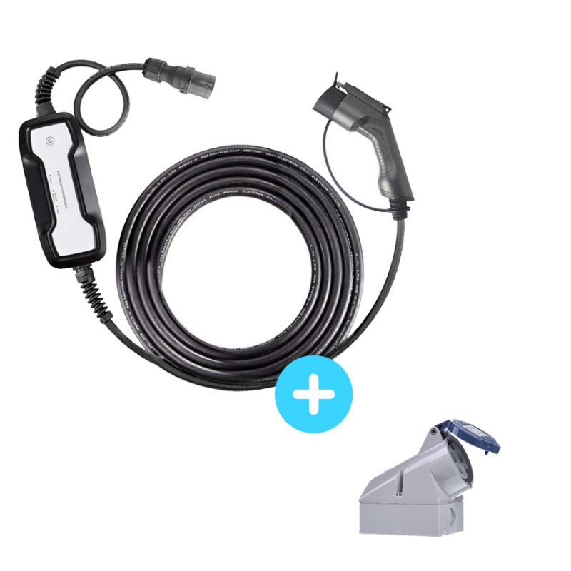 Carplug chargeur mobile Helectron S216 - 12m - 6 à 16A – Type 2 – 3,7kW –  Prise domestique - Câbles avec boîtier Type 2 - Carplug