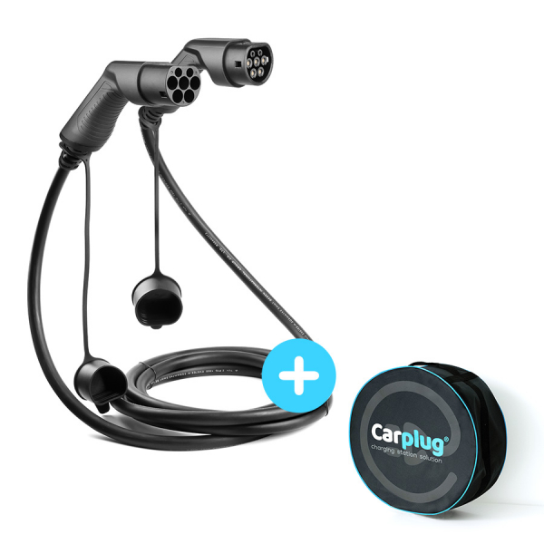 CARPLUG Câble de recharge Noir - Type 2 - Type 2 - 5m - 7,4kW (1 phase 32A) - T2  T2 + Housse - Câbles Type 2 - Type 2 - Carplug