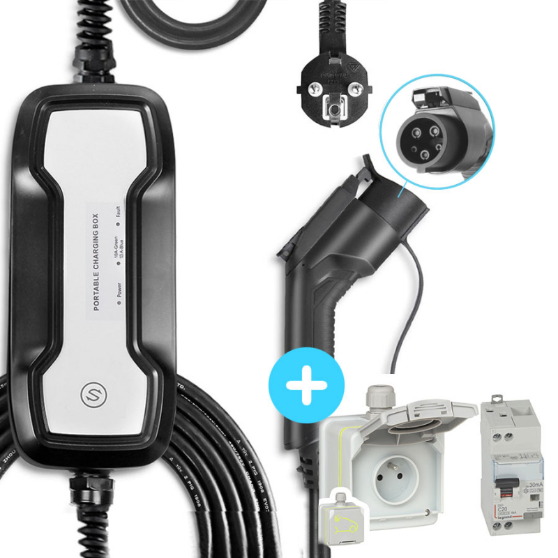 BESEN Chargeur portable - Type1 - 10/16A - Câble 7,5m - prise domestique -  PCD021T1 - Bornes mobiles - Carplug