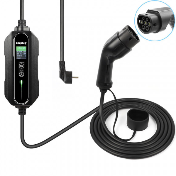 Carplug chargeur mobile Helectron S216 - 5m - 6 à 16A – Type 2 – 3,7kW – Prise domestique - Câbles avec boîtier Type 2 - Carplug
