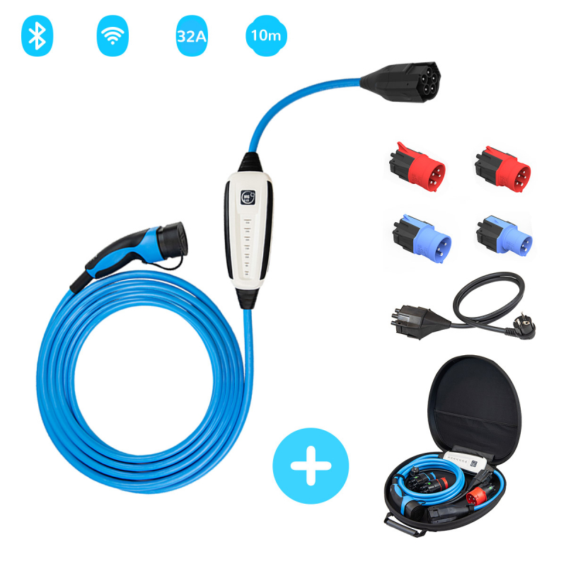 Carplug chargeur mobile Helectron S216 - 5m - 6 à 16A – Type 2 – 3,7kW –  Prise domestique - Câbles avec boîtier Type 2 - Carplug